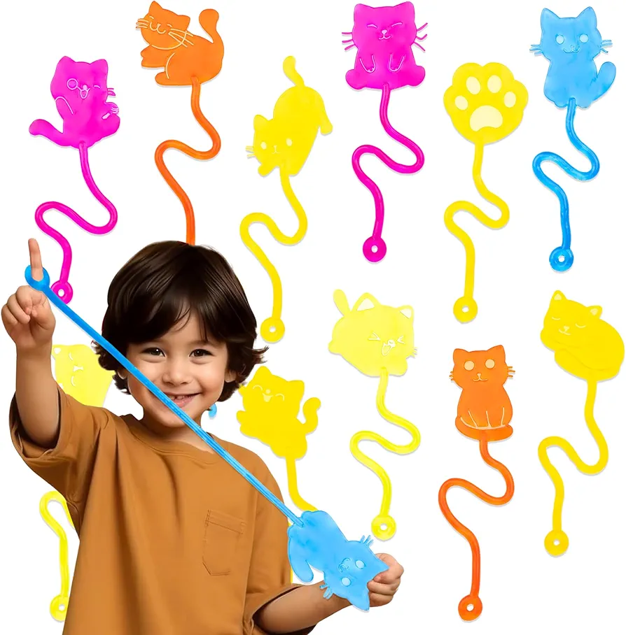 24PCS Cat Sticky Hands Bulk - Perfect Birthday Party Favors Supplies for Kids Aged 4-12 Stretchy Sticky Hand Fidget Toys Goodie Bag Stuffers Treasure Box Toys Classroom Prizes Student Gifts