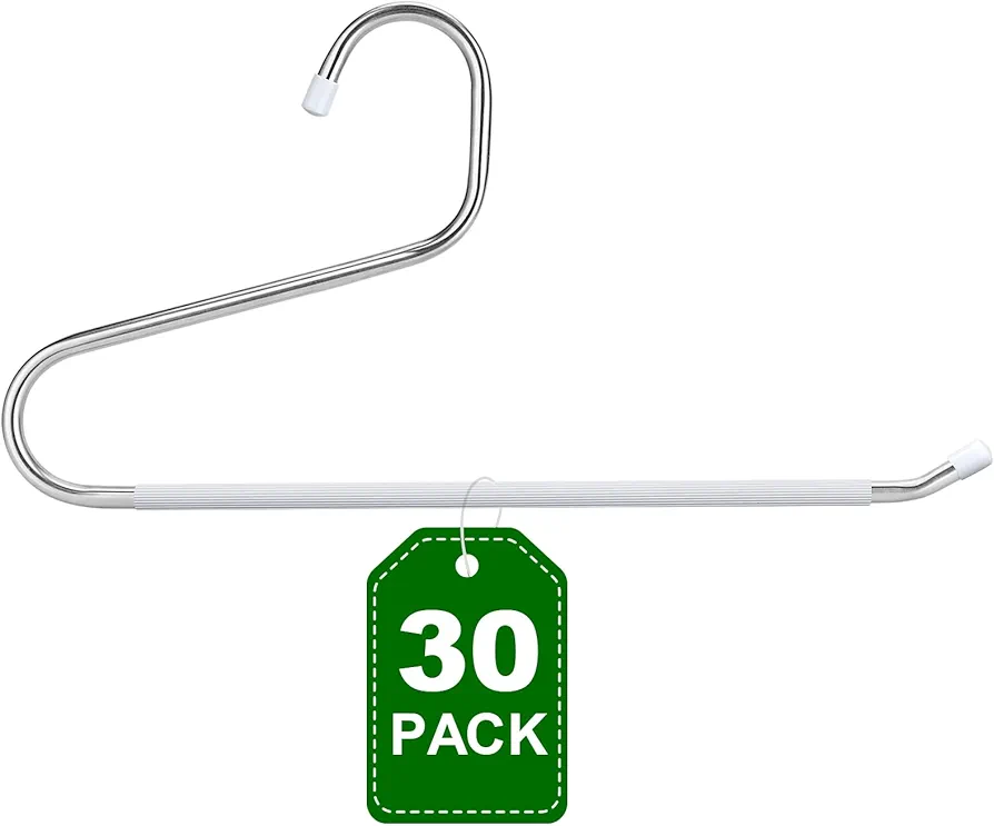 DOIOWN Pants Trouser Jean Hangers - 30 Pack Open Ended Pants Hangers Space Saving, White Pants Hangers for Men Women, Stainless Steel Non-Slip Hangers for Pants, Shorts, Scarf, Dorm Room Essentials