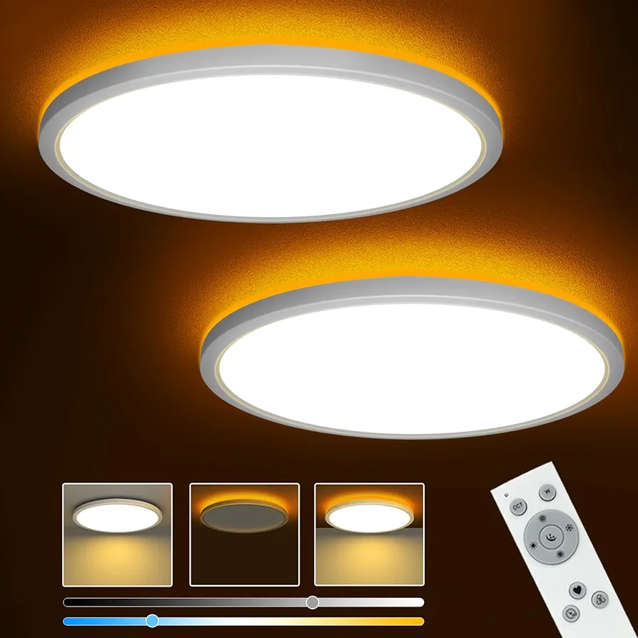 2 PACK 12Inch Flush Mount Ceiling Light Fixture with Remote Control, Nightlight 1800K, Dimmable & 3000K-6000K Color Adjustable Ceiling Light, 2400LM LED Ceiling Lights for Bedroom Kitchen Living Room