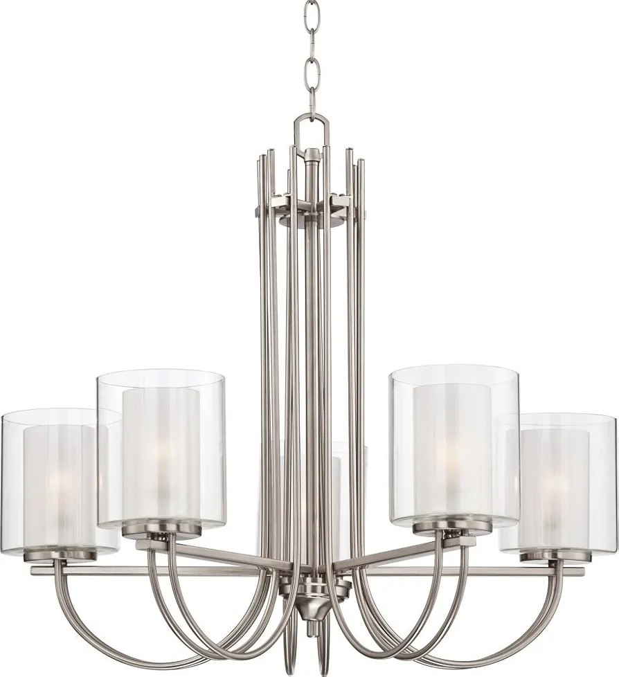 Possini Euro Design Melody Modern Brushed Nickel Chandelier 26 3/4" Wide Curved Arms Clear Frosted Glass 5-Light Fixture Dining Room House Foyer Entryway Kitchen Bedroom Living Room High Ceilings