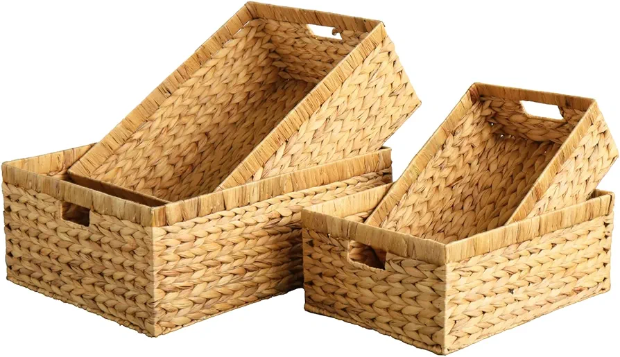 Eden Grace Set of 4 Hand-Woven Wicker Baskets. with Arrow Weave Design- Eco-Friendly Nesting Storage Bins for Home Organization in Bedroom, Bathroom, Laundry Room or Kitchen Set of 4-(XL/L/M/S)