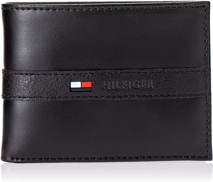 Tommy Hilfiger Men's Leather Wallet – Slim Bifold with 6 Credit Card Pockets and Removable ID Window