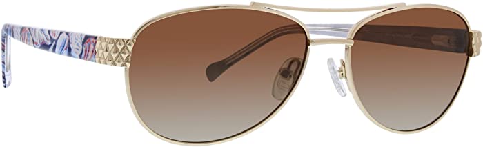 Vera Bradley Women's Marlene Polarized Aviator Sunglasses, Gold, 56