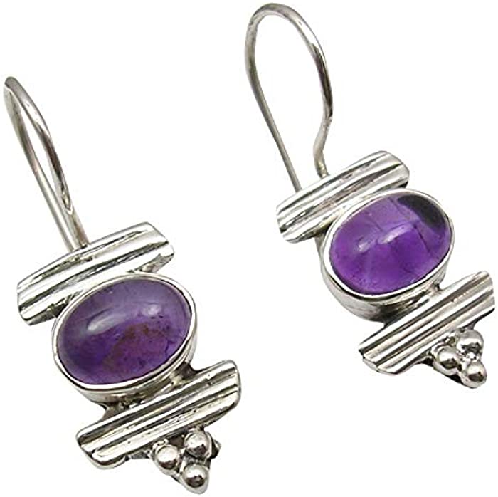 SilverStarJewel Oval 6 x 8 mm Amethyst Earrings 1.4" Solid Sterling Silver Jewelery Gift Good Friday Online