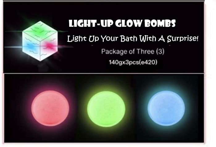 Glow in The Dark Light Up Glowing Bath Bombs with Toy Cube Inside Pink Green Blue Bath Bombs Set of 3