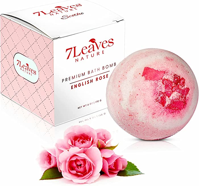 7Leaves Nature, Premium Bath Bomb, English Rose, All-Natural, Large 6oz , Fizzies, Skin Moisturizer, Relaxing Bubble & Spa Bath, Gift Idea Birthday Mothers Day Valentines Anniversary Christmas.