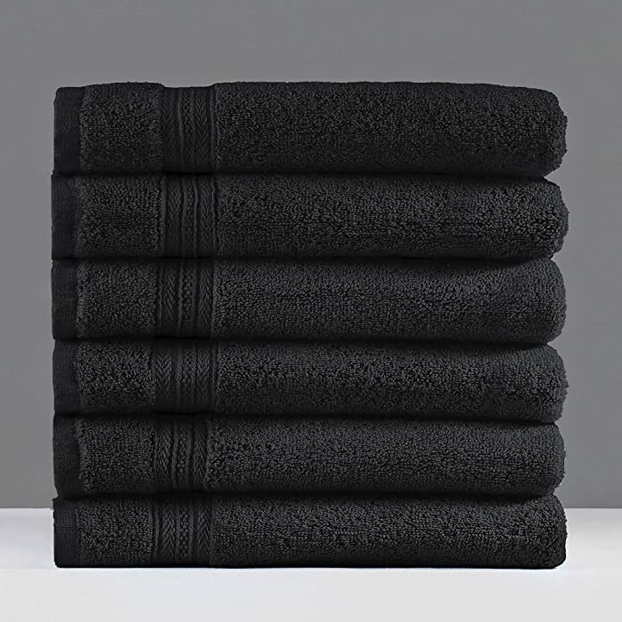 Luxury Bath Hand Towels Premium Organic Cotton 6 Pieces Set (Black)