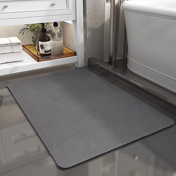 Mimouzy - Super Absorbent Floor mat - Quick Drying Rug - Non-Slip Quick Water Absorption Floor mat - Rubber Diatom Bath mats - Bathroom & Shower mat Fast Drying Slip-Resistant (16x24, Dark Grey)