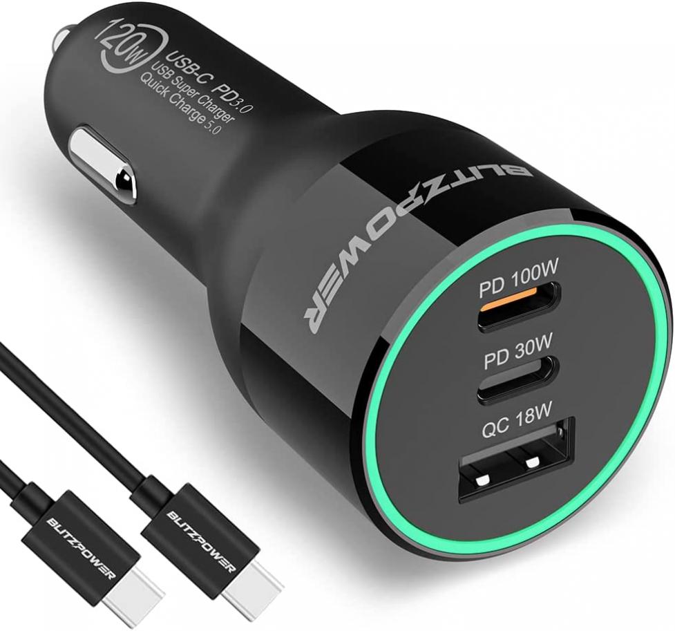 BLITZ POWER – 120W Super Fast Car Charger Type C, Plus Powerful 100W USB C Fast Charging Cable. an Ideal MacBook Pro Car Charger, This 120W USB C Charger is The Perfect On-The-Go Car Laptop Charger.