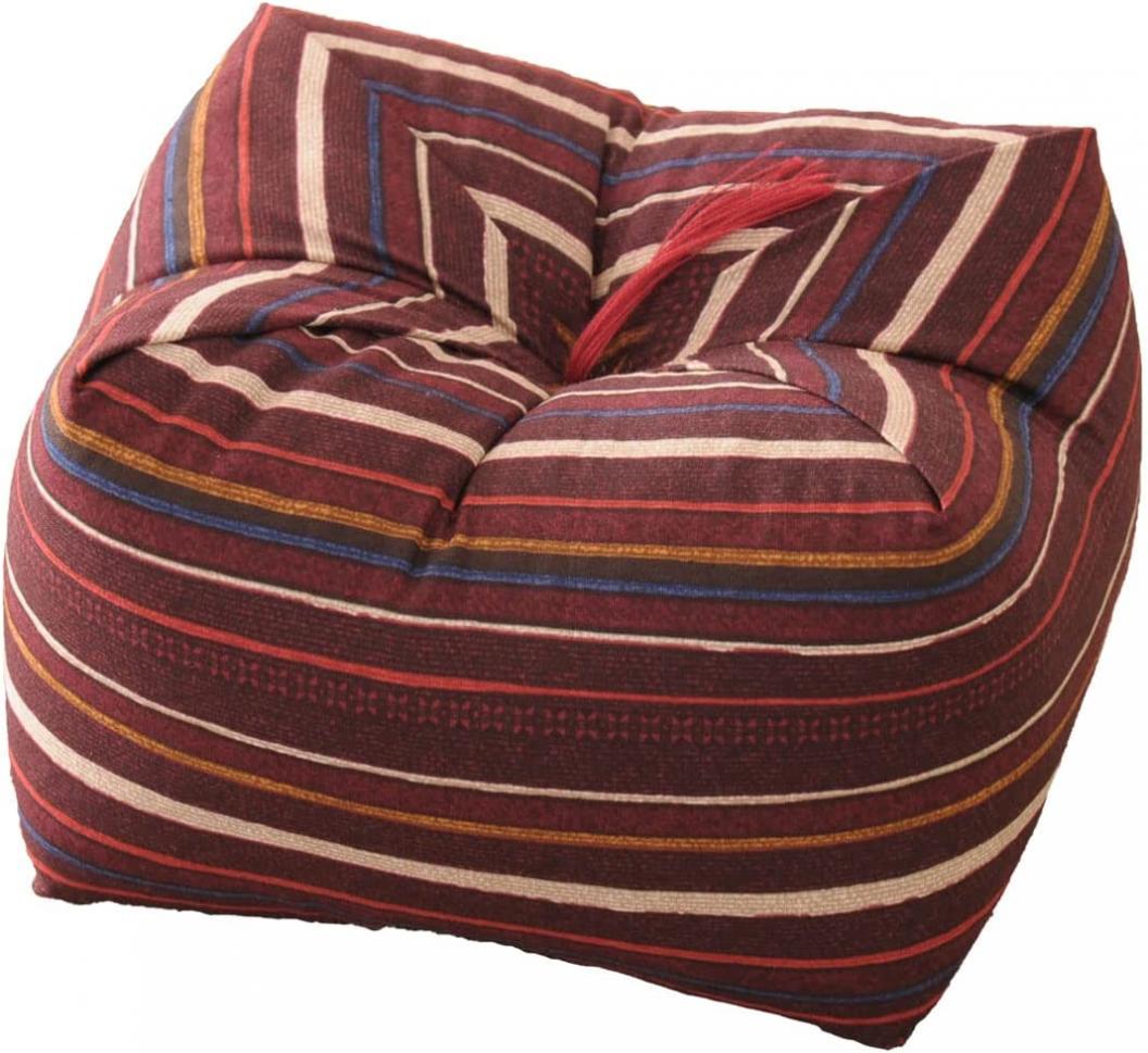 EMOOR Japan Made Natural Buckwheat Hull Seiza Cushion Buckwheat Hull Pillow Medium (9x9x5 in) Stripe Deep Red