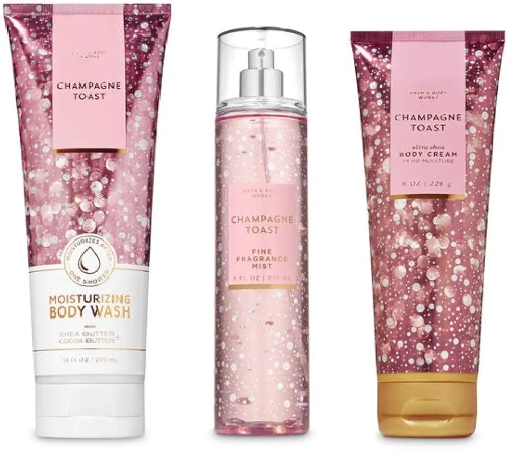 Bath and Body Works - Champagne Toast - 3 pc. Gift Set - Moisturizing Body Wash, Fine Fragrance Mist and Ultra Shea Body Cream - (2019 Edition)