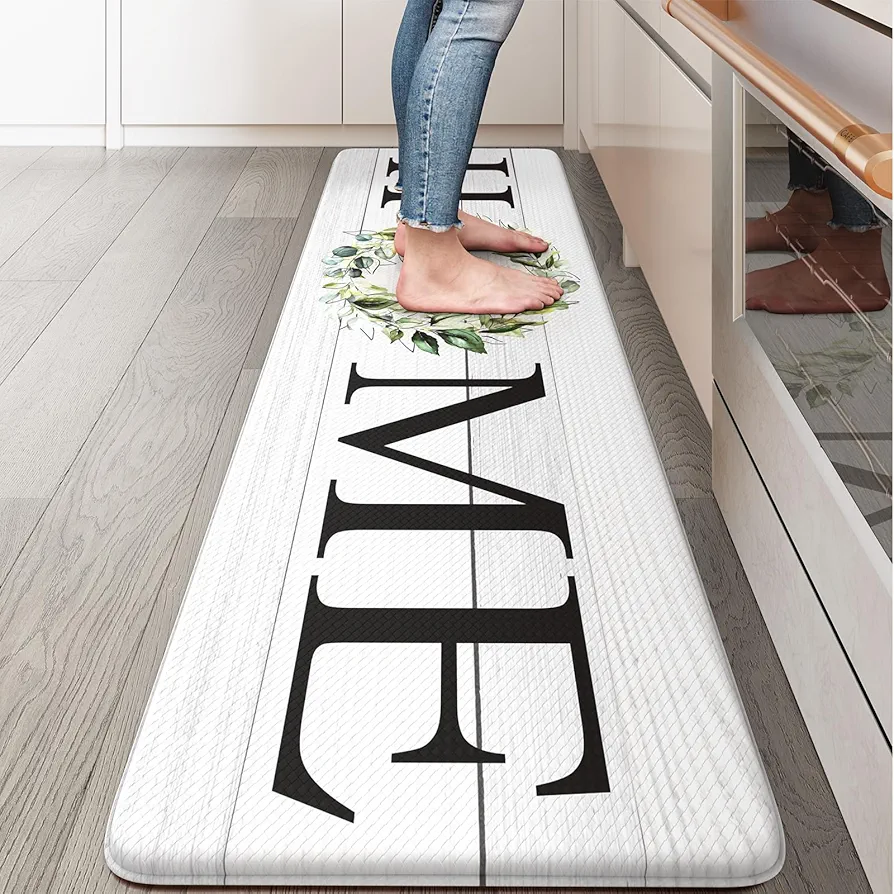 KIMODE Farmhouse Kitchen Runner Rug,17.3" x 59" Anti Fatigue Kitchen Mats for Floor Cushioned,Non-Skid Waterproof Comfort Thick Kitchen Floor Standing Mat for Front Sink,Laundry Room,Home