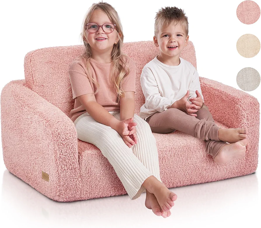 Sturdy Kids Couch and Chair for Fun Play Time or Comfy Lounging - The Perfect 2 in 1 Toddler Sofa Easily Unfolds Into a Super Soft Lounger - Modern Fold Out Chair for Babies Fits Nicely with Any Decor