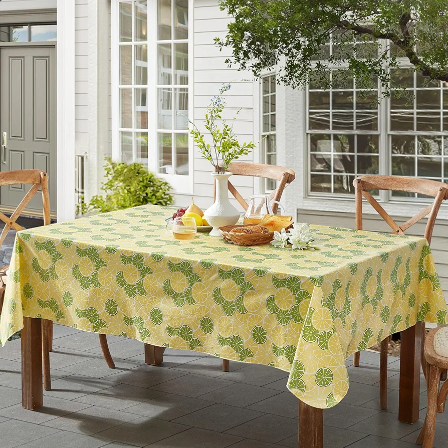 Newbridge Vinyl Rectangle Tablecloth with Flannel Backing, 60 x 102 Inch, Tossed Fruit, Bright Lemons and Limes, Waterproof, Soil Resistant Dining Room, Party and Banquet Table Cover