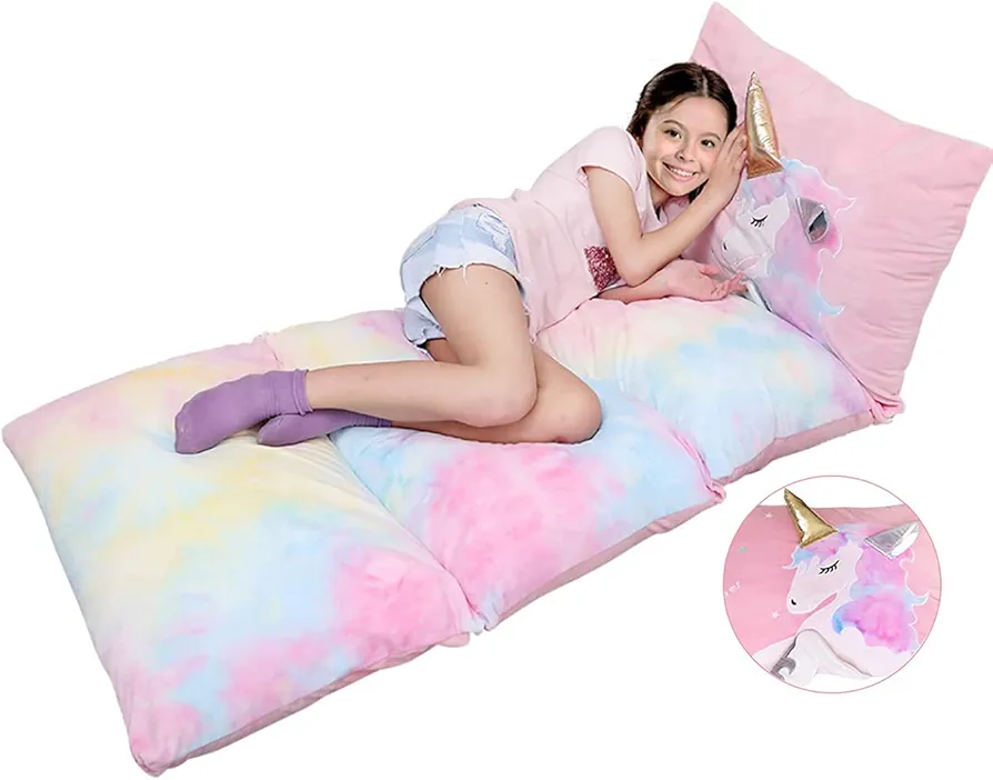 Yoweenton Unicorn Pillow Bed Floor Lounger for Kids Room Decor, Playroom Furniture, Velvet Extra Soft Queen Size Cover ONLY