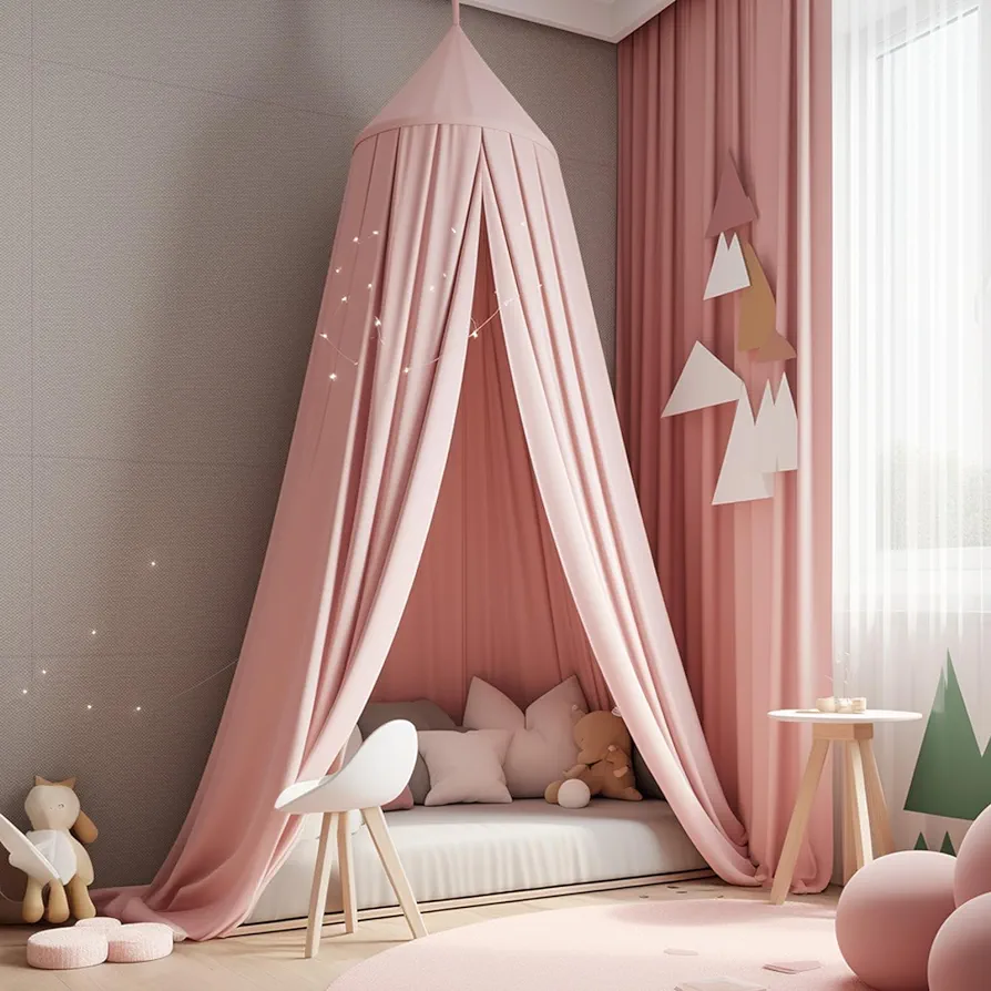 Pink Canopy, Princess Bedroom Decor, Canopy for Girls Room, Room Decorations for Girls, Girls Canopy for Bed, Soft Smooth Playing Tent Canopy Girls Room Decoration Princess Castle