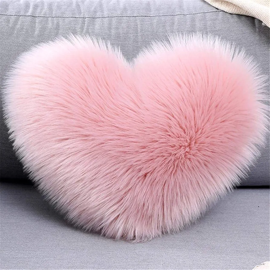 Shirune Heart Cushions Fluffy Pillow Washable Heart Shaped Soft Decorative Cushion Pads for Living Room Sofa Bedroom 【Pillow + Cushion Cover】 (Pink)