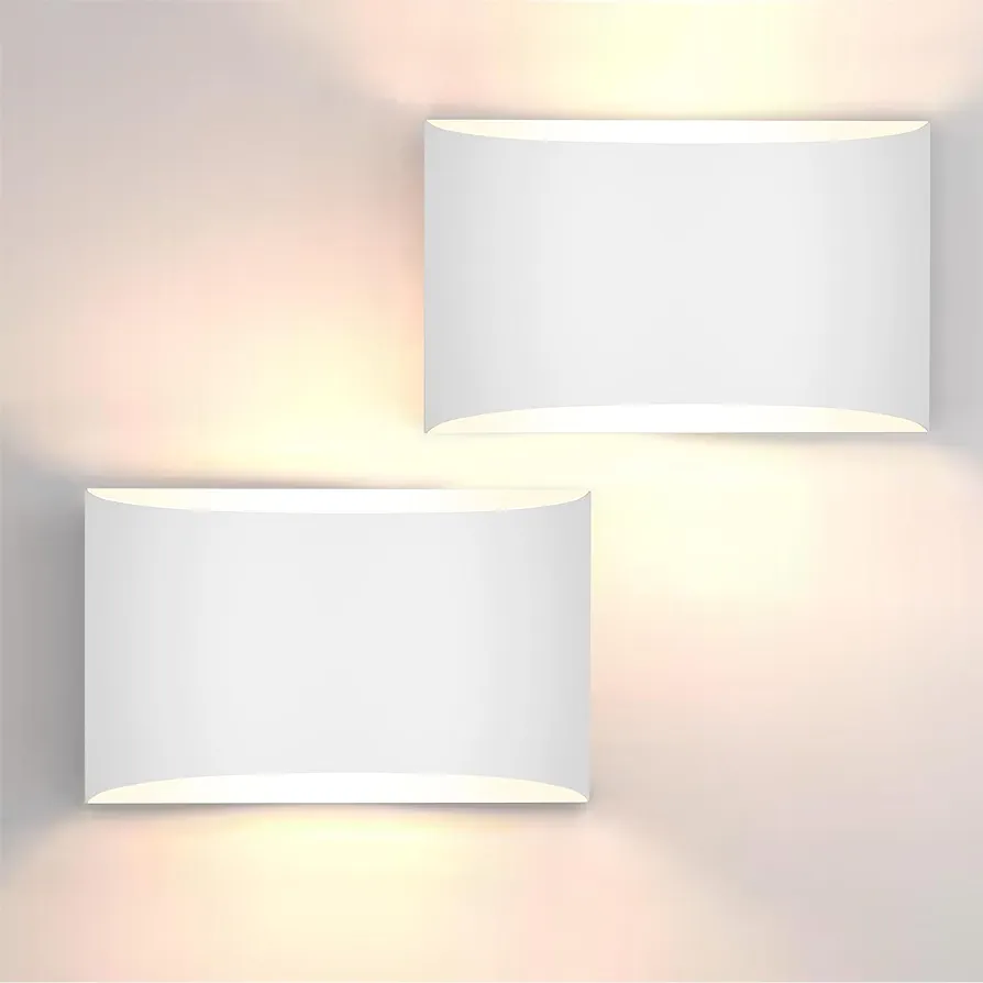 FOLKSMATE Modern LED Wall Sconces Set of 2, 3000K Warm White Up and Down Wall Mount Light, White Hardwired Interior Wall Lights Lamp for Indoor Living Room Bedroom Hallway Basement Stairway