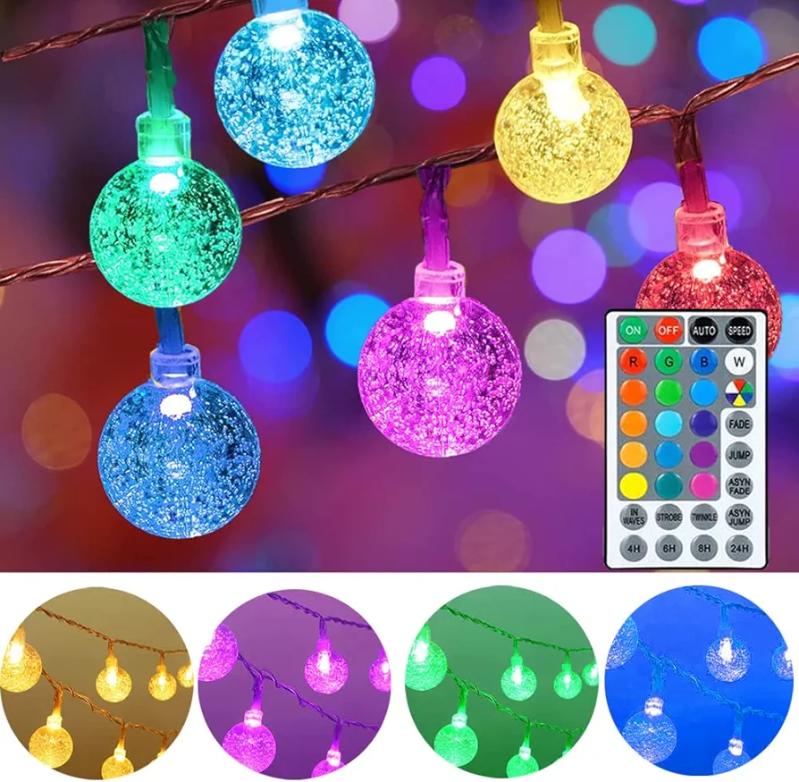 50ft Color Changing Globe String Lights Indoor, Bedroom Hanging Lights 75 LED USB Powered for Kids Girls Room with Remote Control, Colored Ball Lights for Classroom