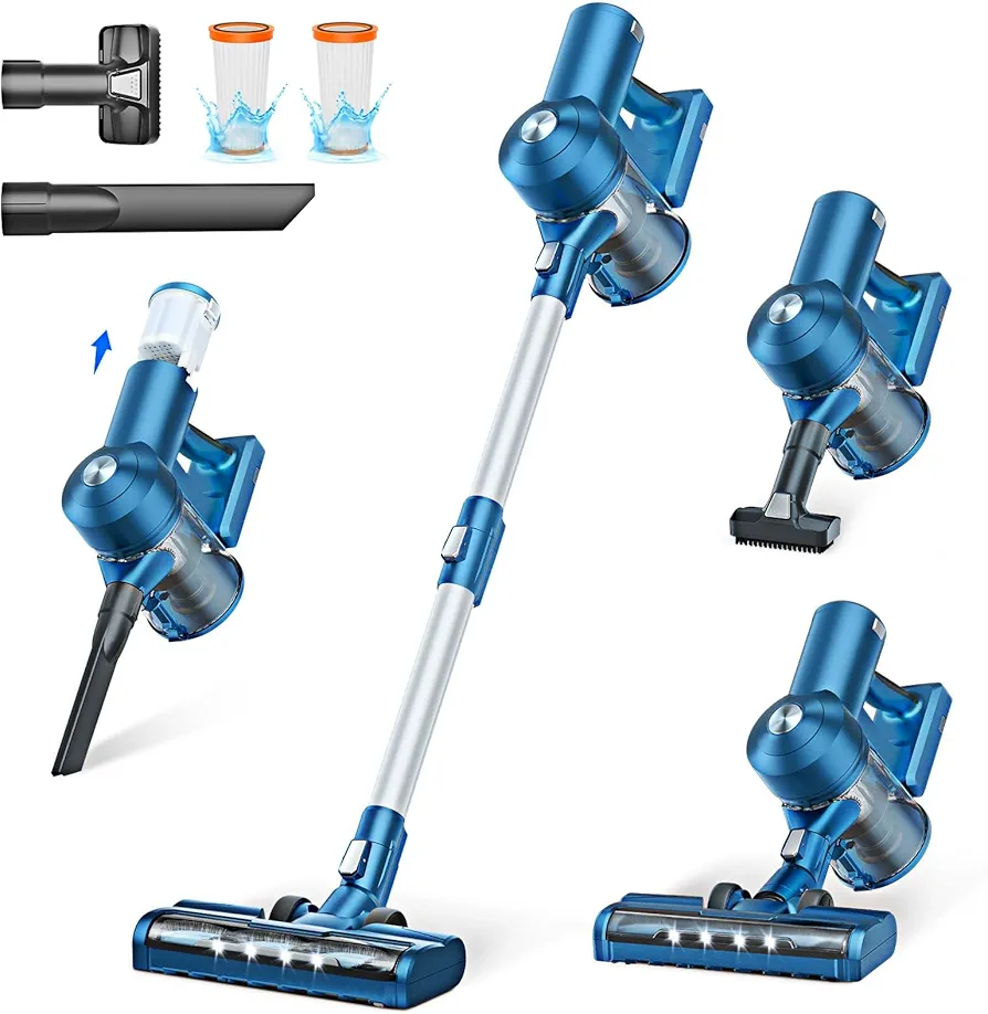 Cordless Vacuum Cleaner, 28Kpa Powerful Suction, Stick Cordless Vacuum 8 in 1, Brushless Motor, Detachable Battery Up to 38 Min Runtime, Lightweight Cordless Vacuum for Home Pet Hair Hard Floor, Blue