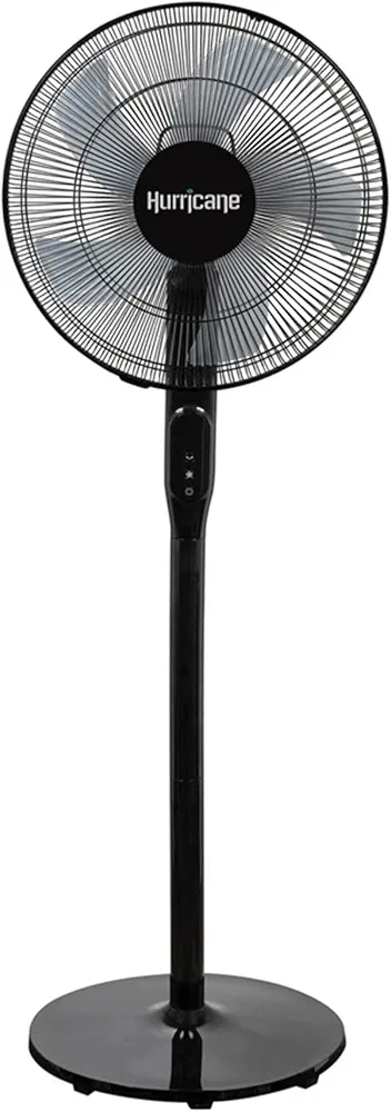 Hurricane 16 Inch Energy Efficient Adjustable Standing Fan with 12 Speed Settings and Adjustable Fan Height for Bedrooms and Indoor Use, Black