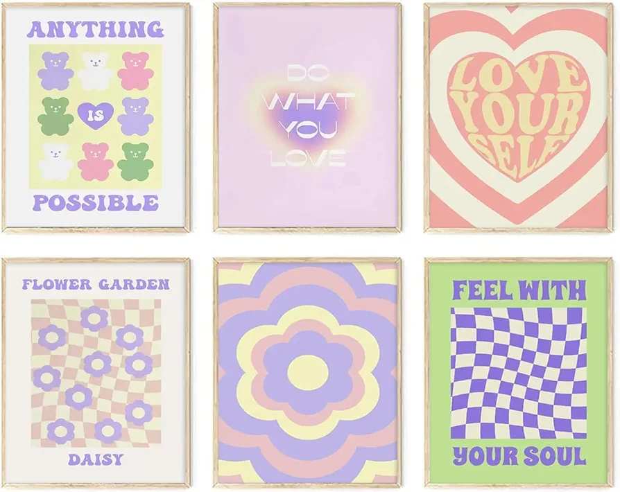 Jiovbiol Danish Pastel Wall Art Prints Set of 6,Cute Aesthetic Posters,Aesthetic room decoration for teenage girls.(Unframed 8x10in)