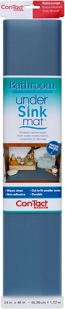 Con-Tact Brand Under Sink Mat, Waterproof Mat for Under Kitchen Sink, Bathroom, and Laundry Room, Non-Adhesive and Durable Shelf Liner, Easy to Clean, 24" x 48", Blue Woven