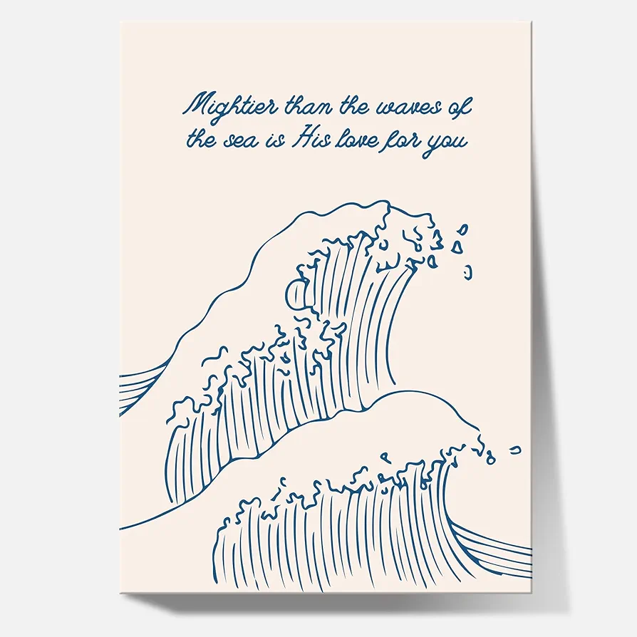 Enveable Mighties Than The Waves Of The Sea Is His Love For You Posters Blue Inspirational Minimalist Christian Wall Art Living Room Aesthetic Home Church Decor Prints 12x16in Unframed