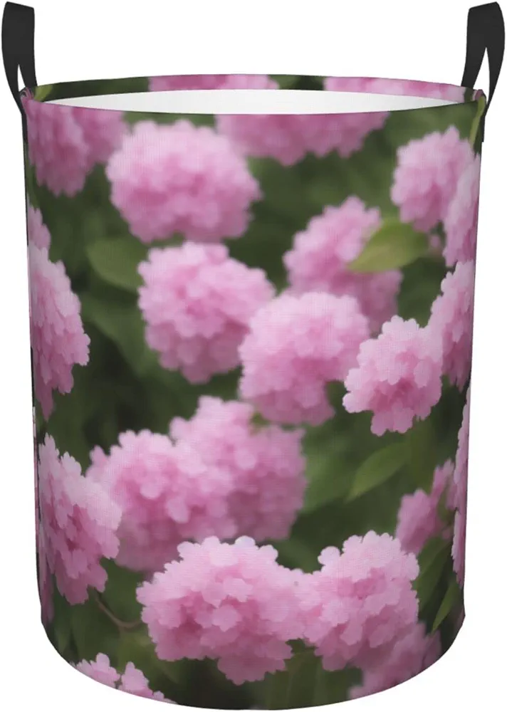 Pink Flowers Laundry Hamper Basket With Handles Storage Basket For Living Room Bedroom Bathroom Laundry Room