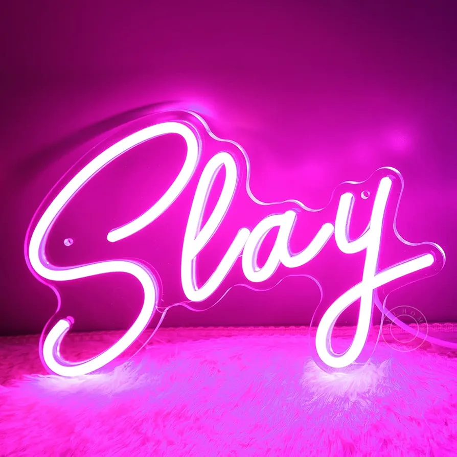 Pink Slay LED Neon Light Sign Cool Boys Girls Preppy Bedroom Game Play Room Desk Wall Decor Sign Club Pub Bar Man Cave Game Center Birthday Christmas Gift USB 11.8" X 8"