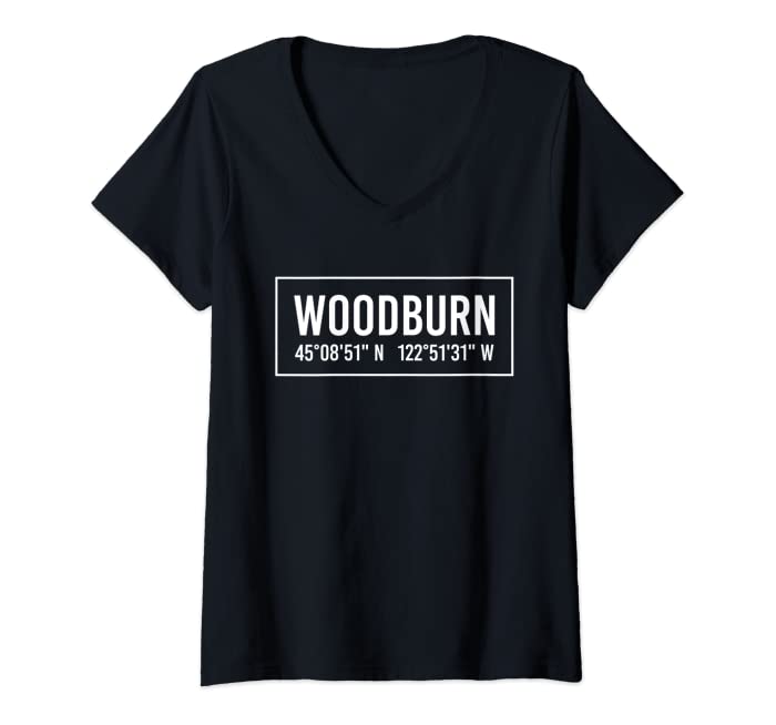 Womens WOODBURN OR OREGON Funny City Coordinates Home Roots Gift V-Neck T-Shirt