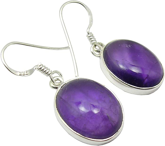 SilverStarJewel Solid Sterling Silver Amethyst Earrings 1.3" Jewelery Gift