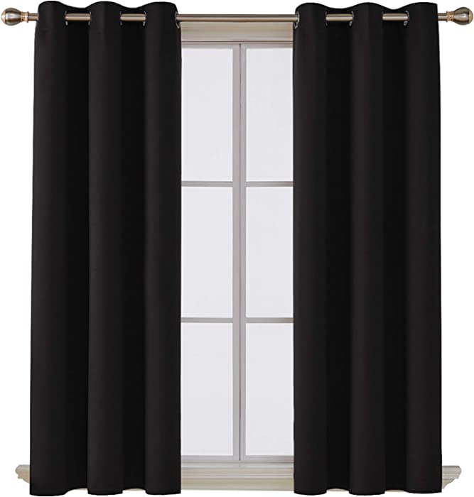 Deconovo Room Darkening Thermal Insulated Blackout Grommet Window Curtain for Living Room, Black,42x63-inch,1 Panel