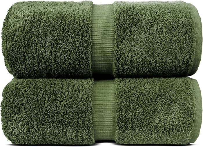 Indulge Linen 100% Turkish Cotton Towel Set (35x70 Inches Bath Sheets - Set of 2, Moss)