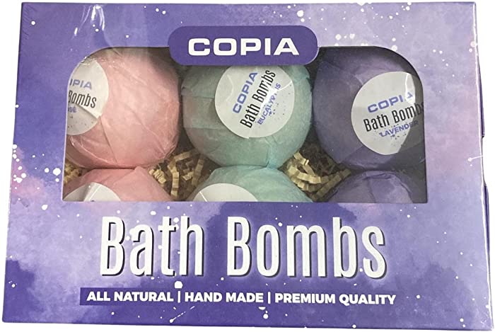 Bath Bombs Gift Set - Lush Bath Bombs, Organic 6 Pack, Large and Fizzy with Rose, Lavender, and Eucalyptus Essential Oils for Aromatherapy, Natural Skin Moisturizers