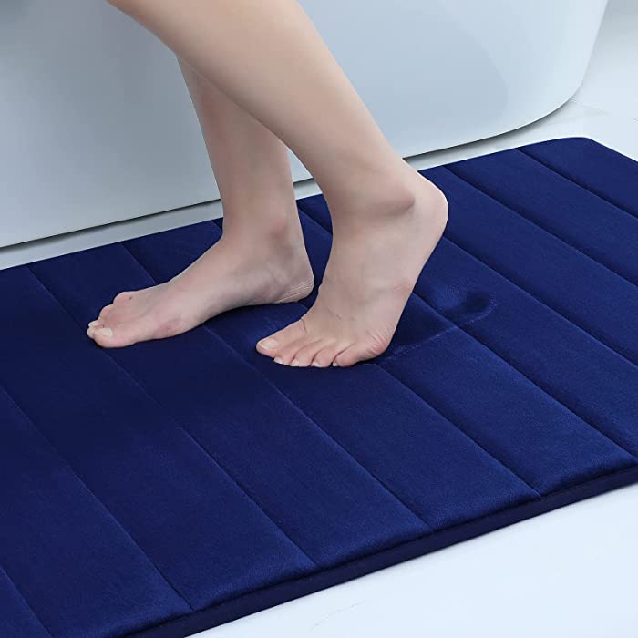 Colorxy Memory Foam Bath Mat - Soft and Comfortable Bathroom Rugs Non Slip Water Absorbent Carpet Bath Rug Runner for Kitchen Bathroom Floors 17"x47", Navy Blue