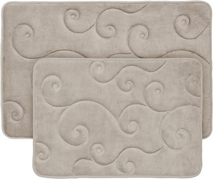 2 pc Memory Foam Bath Mat Set by Bedford Home - Coral Fleece Embossed Pattern - Taupe