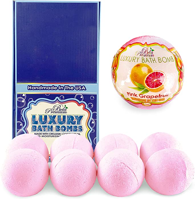 Bela Bath & Beauty, Bela Premium Bath Bombs, Pink Grapefruit, With Moisturizing Shea Butter and Coconut Oil, 4.5 oz Each - Set of 8