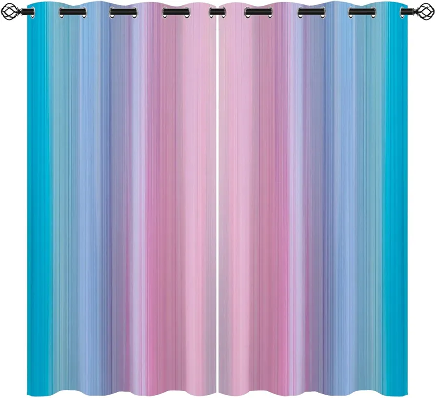 Ombre Rainbow Blackout Curtains for Girls Boys Kids Home Decor, Colorful Stripe Gradient Blue Pink Grommet Thermal Insulated Drapes Darkening Window Curtain for Bedroom Living Room, 42 x 63 Inch