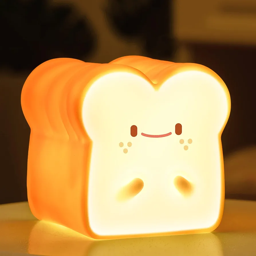 Kids Toast USB Rechargeable Night Light, Touch Sensor, 1 Hour Timer, LED Silicone Night Light, Toddler Boy Nursery Nightlight, Cute Teen Girl Gift, Kawaii Room Decor