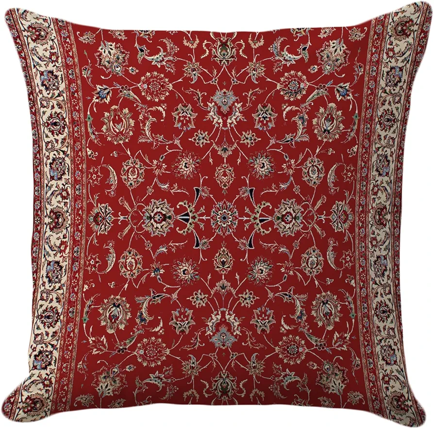 Ethnic Bohemian Pillow Covers 18x18 Inch - Traditional Persian Floral and Medallion Design, Decorative Throw Cushion Cases for Sofa and Living Room(Red)