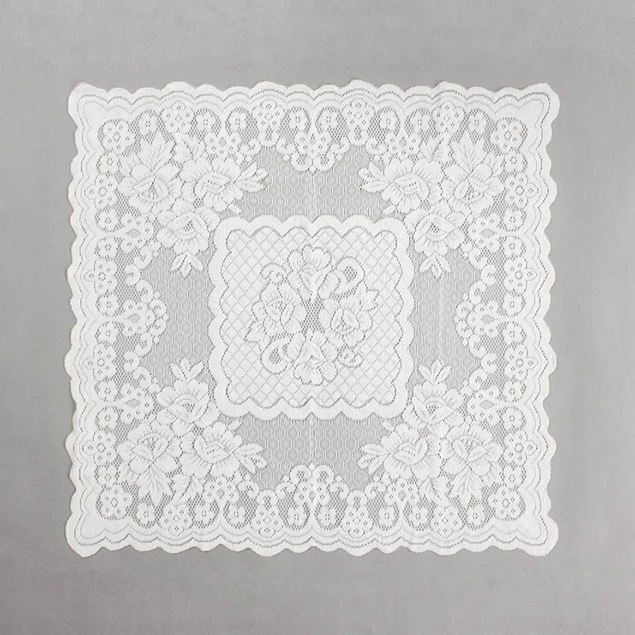 31.5 Inch Square French Decorative Lace Tablecloth with Elegant Floral Patterns for Party, Weddings, Dining Room Tables, White Ivory