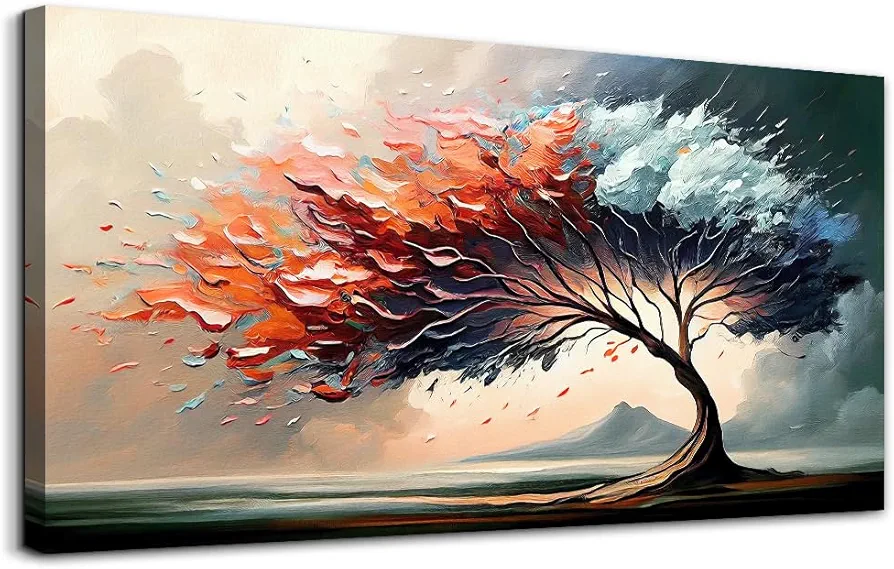 MHARTK66 Wall Decorations For Living Room Canvas Wall Art For Bedroom Office Decor Abstract Tree Landscape Wall Paintings Framed Prints Pictures Artwork Ready To Hang Hotel Room Home Decor 20x40 In