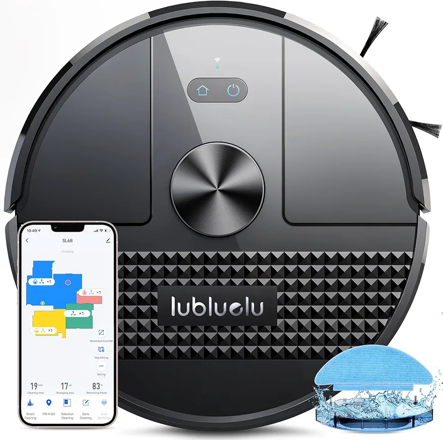 Lubluelu SL68 Robot Vacuum 4500Pa,3 in 1 Robot Vacuum and Mop Combo,LiDAR Navigation,5 Maps,24 No-Go Zones, WiFi/App/Alexa,Self-Charging,Anti-Siphon,Vacuum Robot for Pet Hair,Carpet,Hard Floor