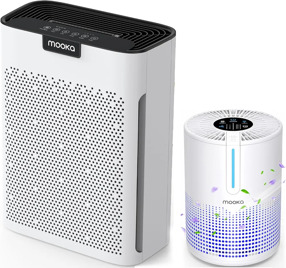 MOOKA 2 Packs Air Purifiers for Home Large Room 2000 Ft² with Washable Filters Fragrance Sponge, KJ190L & M01 H13 HEPA Filter Pet Air Purifier for Bedroom, Air Cleaner for Smoke Dust Pollen Pets Hair