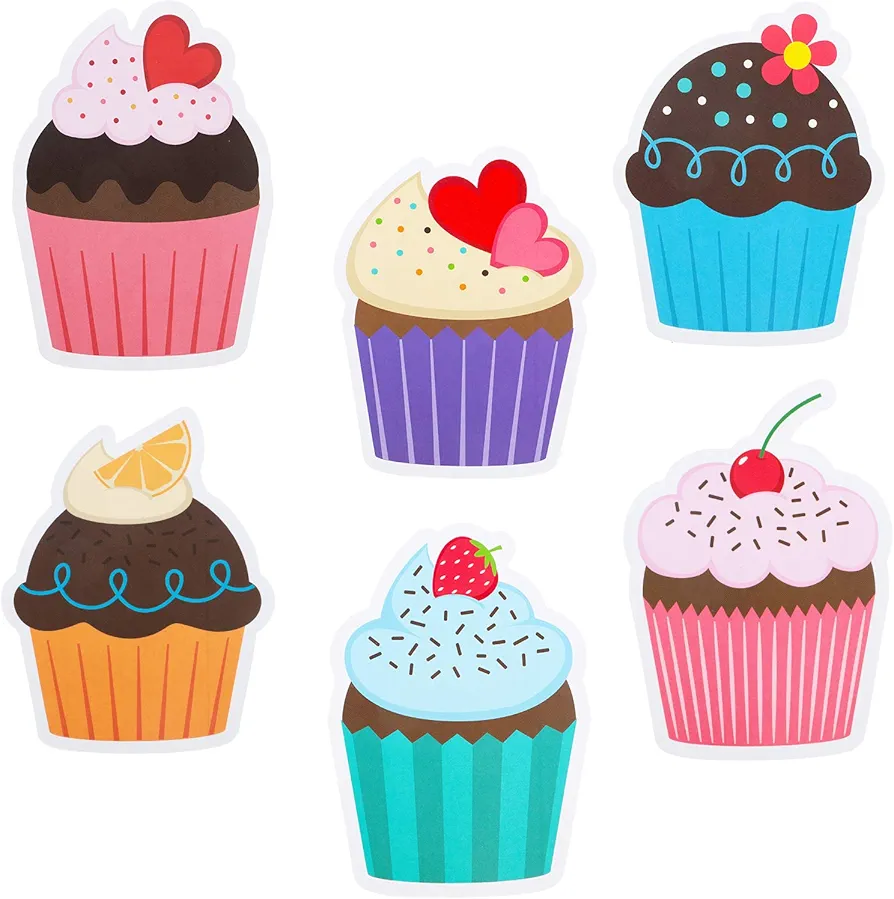 Colorful Cupcakes Cutouts Cupcake Paper Cutouts Birthday Bulletin Board Decorations Birthday Cake Cutouts for Classroom Decoration, 6 Patterns and 4.7 Inches Long (60 Pieces)