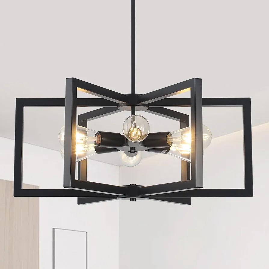 23.6''W Black Chandelier Light,6-Light Dining Room Light Fixture,Modern Industrial Lighting Kitchen Island Bedroom Hallway entryway,E26