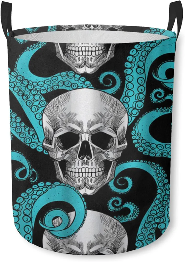 Laundry Basket Blue Octopus Kraken Sugar Skull Laundry Hamper Foldable Storage Basket for Bathroom Room Home Decor