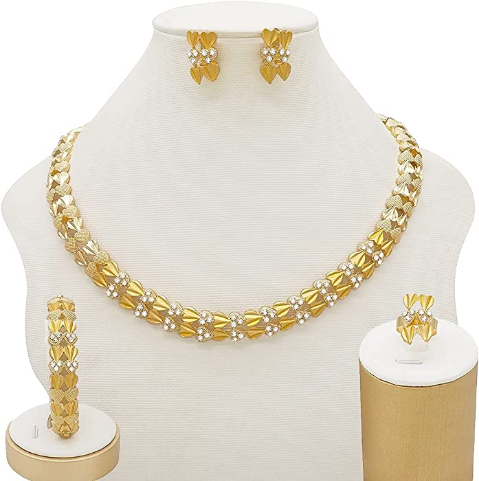 LIZUAN6868 Fine Jewelry Bridal Dubai Gold Jewelery Set Crystal Necklace Bracelet Nigerian Wedding Party Women Fashion Jewellery Sets