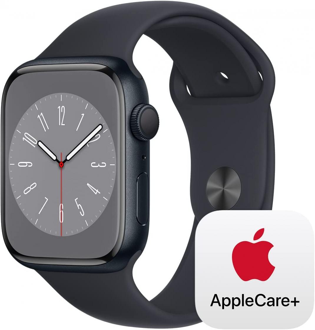 Apple Watch Series 8 [GPS 45mm] Smart Watch w/ Midnight Aluminum Case with Midnight Sport Band - M/L with AppleCare+ (2 Years)